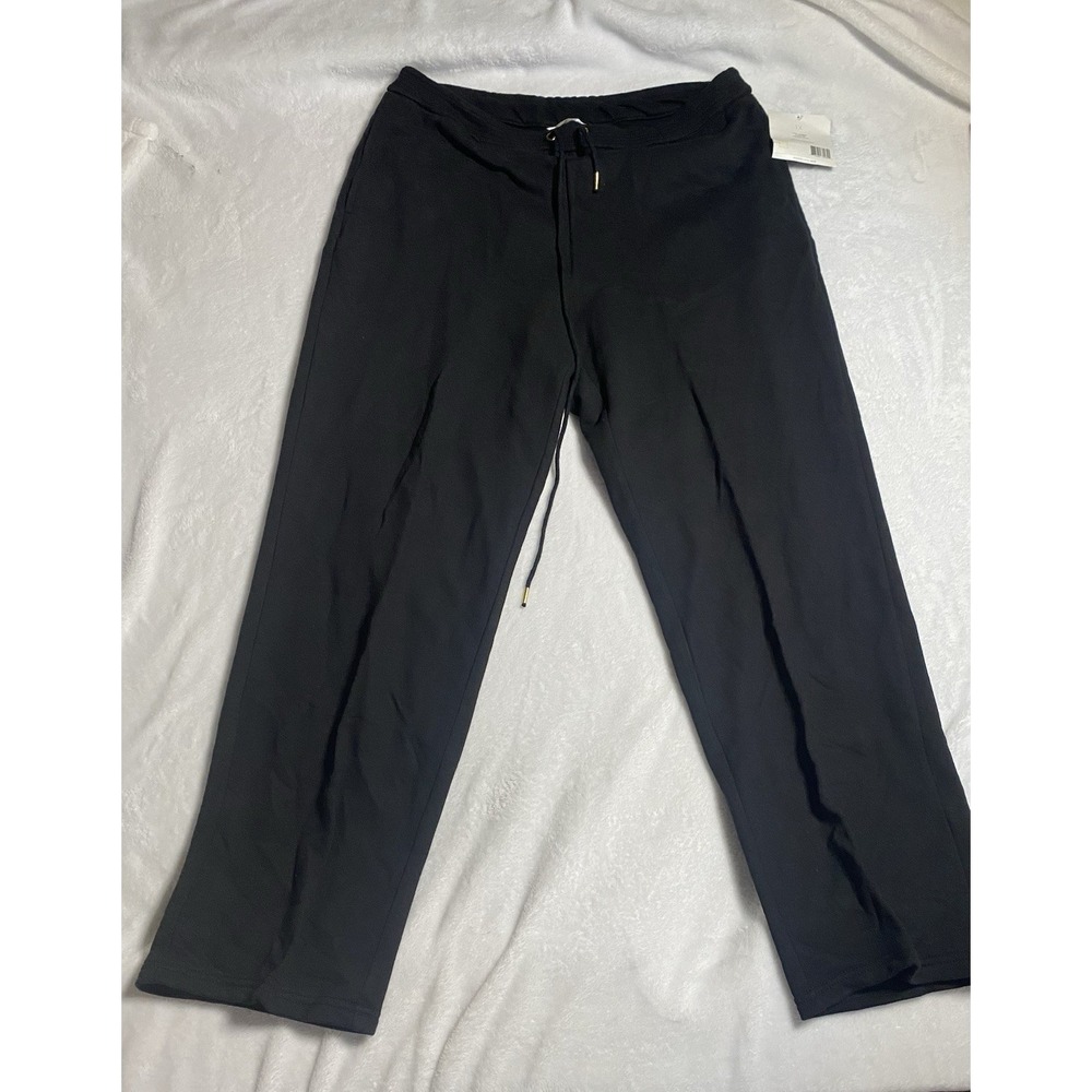 Liz Claiborne Women's Black Cotton Drawstring Straight Leg Pants Mid-Rise 1X